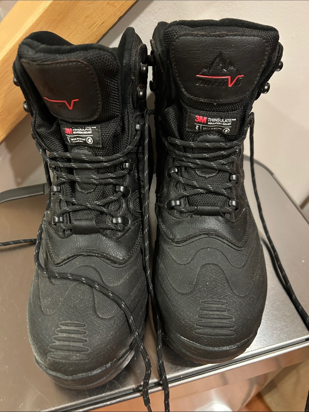 3M Thinsulate Black Men's Insulated Lace-Up Work Boots with Red Logo Accent